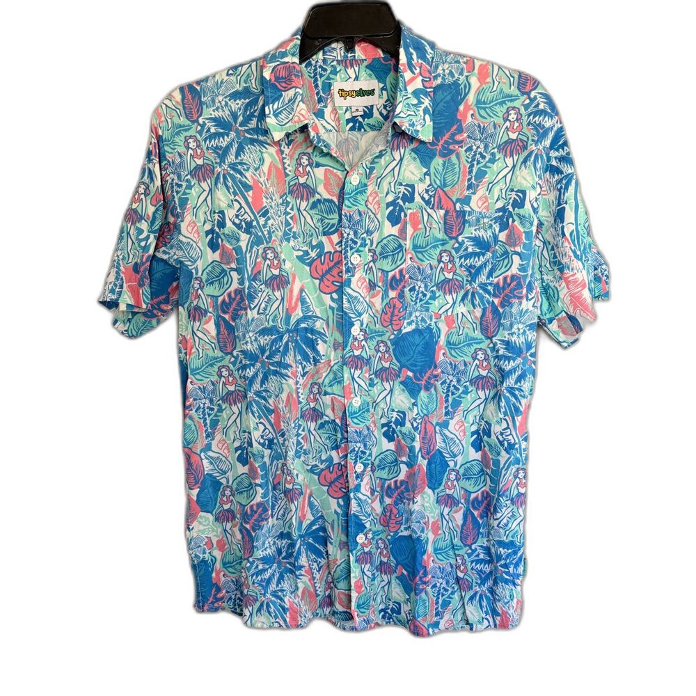 Tipsy Elves Men's XL Tropical‎ Hula Girl Hawaiian Button Down Shirt